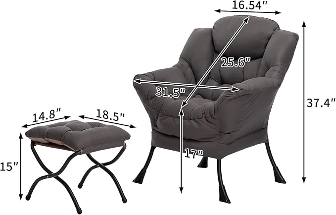 HollyHOME Fabric Lounge Chair & Foldable Ottoman: Lazy, Comfy Set