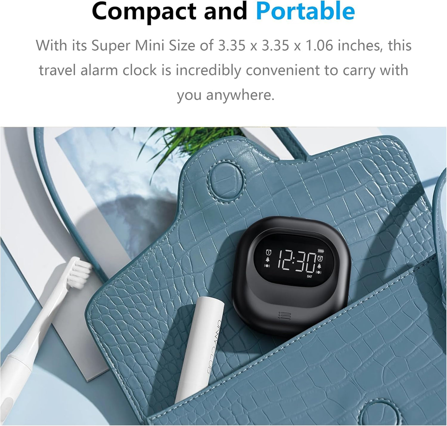 Super Mini Portable Travel Alarm Clock, 3.35×3.35×1.06 Inches, Easy to Carry, Accurate Timekeeping (Essential for Business Trips/Travel )