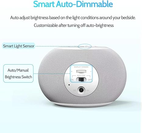 Smart Small Bedside Alarm Clock with Auto Dimmable Display, 6 Natural Wake - up Sounds, Multi - mode Timing (12/24h Switchable + 9 - min Snooze, Compact & Exquisite )