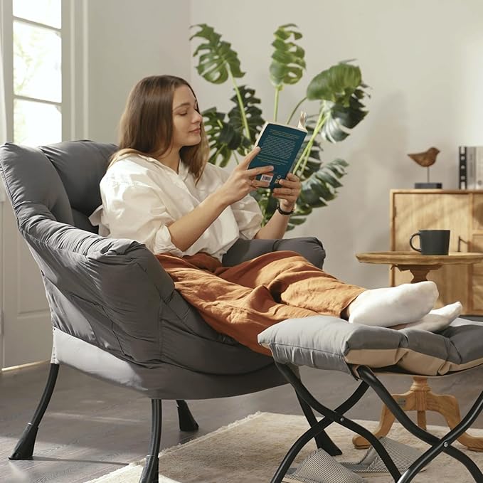 HollyHOME Fabric Lounge Chair & Foldable Ottoman: Lazy, Comfy Set