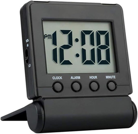 Foldable Travel Digital Alarm Clock – Large LCD Display with High/Low Volume Control, Quick-Set Buttons, Battery Powered – Compact for Bedside or On-the-Go