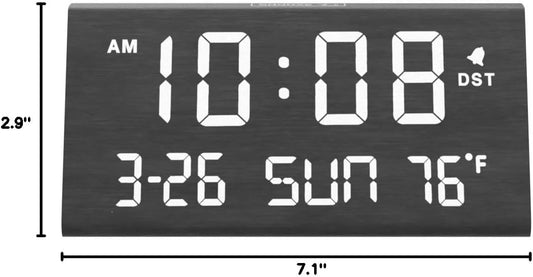 Minimalist LED Digital Alarm Clock – Large Display with Time, Date & Temperature – Auto Dimming Screen – Desktop or Bedside Use (7.1 Inches)