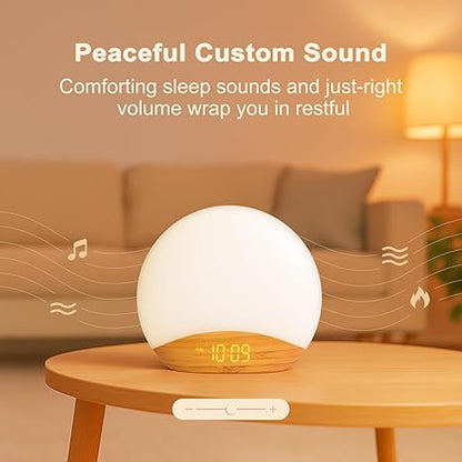 Smart Sunrise Simulation Alarm Clock – Gradual Wake-Up Light with Adjustable Brightness, Natural Sounds, LED Time Display & Night Light Mode (5–60 Min Sunrise Duration)