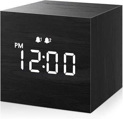 Wooden Cube Electronic Alarm Clock, 6 - Level Adjustable Brightness, 12/24H Time Format Switchable, Minimalist Desk Clock (Cube Shape, Clear Digital Display, Suitable for Various Scenarios )