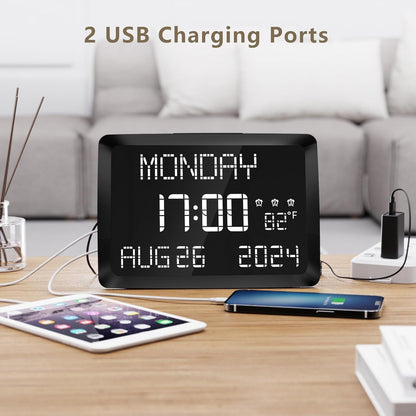 Multi - functional Electronic Alarm Clock, Switchable 12/24 Hours, with Temperature & Humidity Display, Smart Clock for Living Room & Bedroom (9.8”×6.8”×11.5”, Large Screen for Clear View )