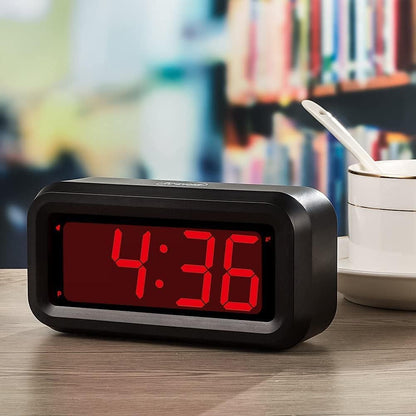 Compact LED Digital Alarm Clock – Red High-Visibility Display with Adjustable Brightness, 12/24H Format, Snooze, Battery Powered & Wall Mount Option (5.1 x 2.6 x 1.5 inches)