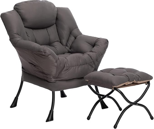 HollyHOME Fabric Lounge Chair & Foldable Ottoman: Lazy, Comfy Set