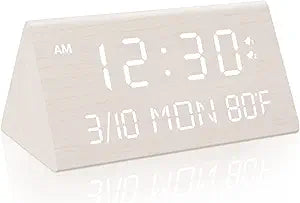 Wooden Electronic Alarm Clock with 0 - 100% Brightness Adjustable, Multi - function Display (Date/Week/Temperature ), Desk Clock (Minimalist Design, Suitable for Home & Office Scenarios )