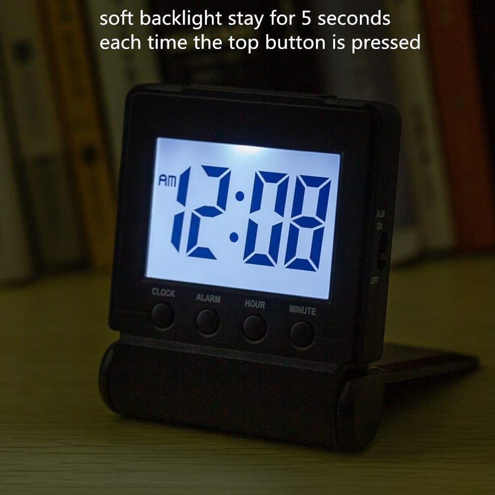 Foldable Travel Digital Alarm Clock – Large LCD Display with High/Low Volume Control, Quick-Set Buttons, Battery Powered – Compact for Bedside or On-the-Go