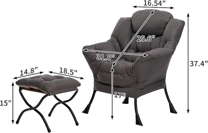 HollyHOME Fabric Lounge Chair & Foldable Ottoman: Lazy, Comfy Set