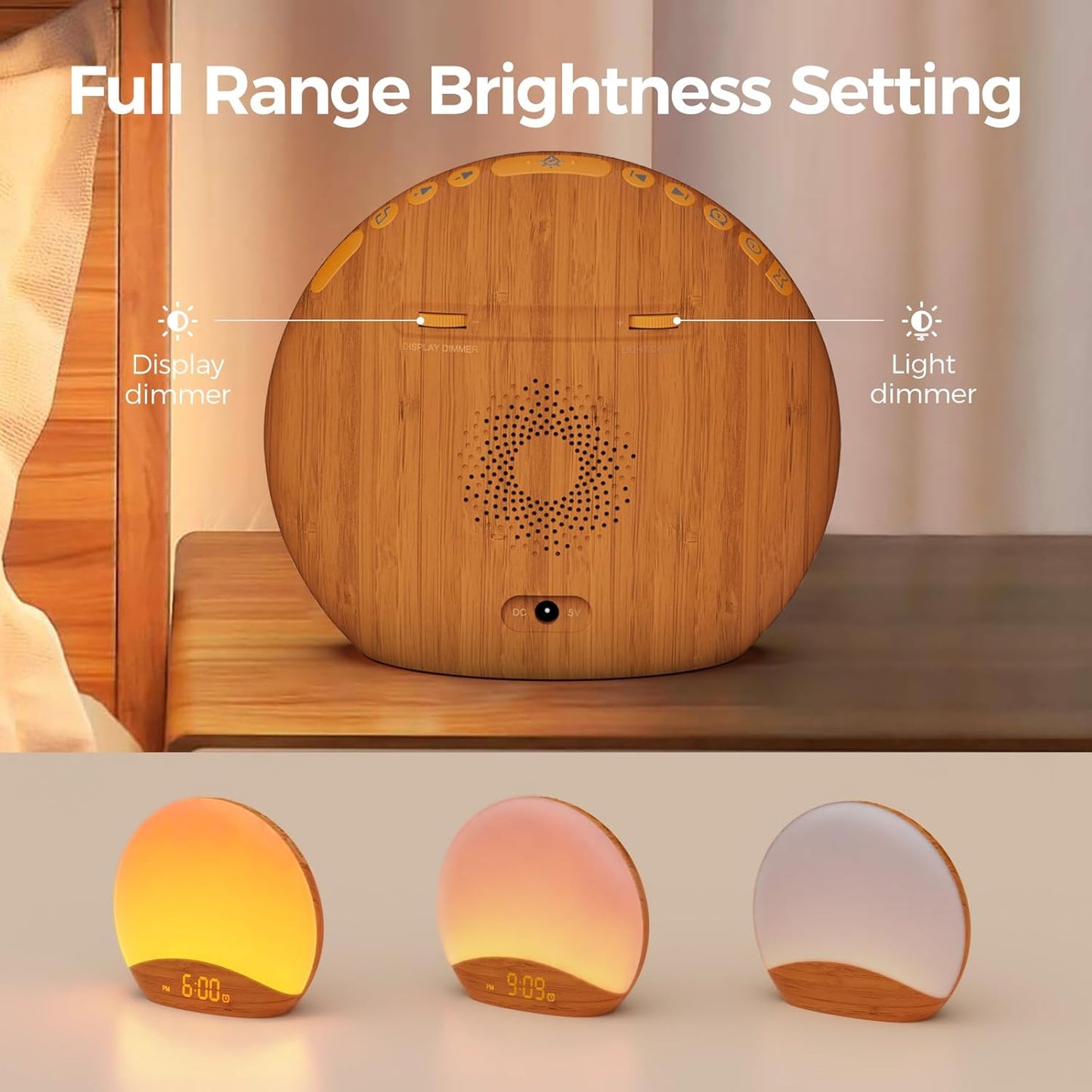 Smart Sunrise Simulation Alarm Clock – Gradual Wake-Up Light with Adjustable Brightness, Natural Sounds, LED Time Display & Night Light Mode (5–60 Min Sunrise Duration)