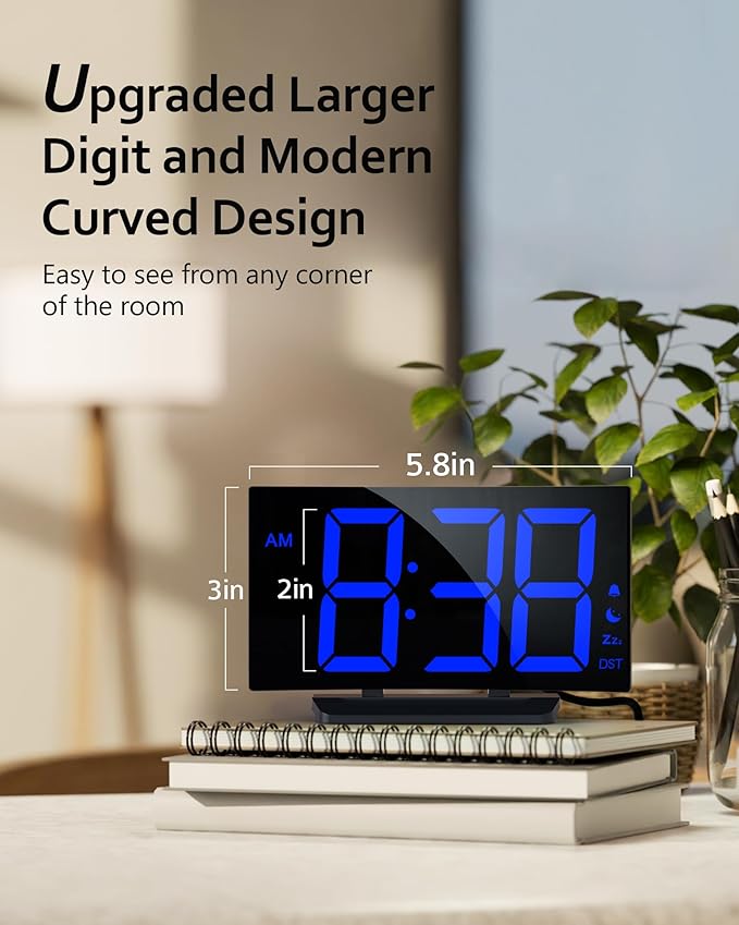 Minimalist LED Digital Alarm Clock – Large Screen Time/Date/Temperature Display with Adjustable Brightness, Snooze Function – Sleek Black Desk Clock (5.75 x 3.03 inches)