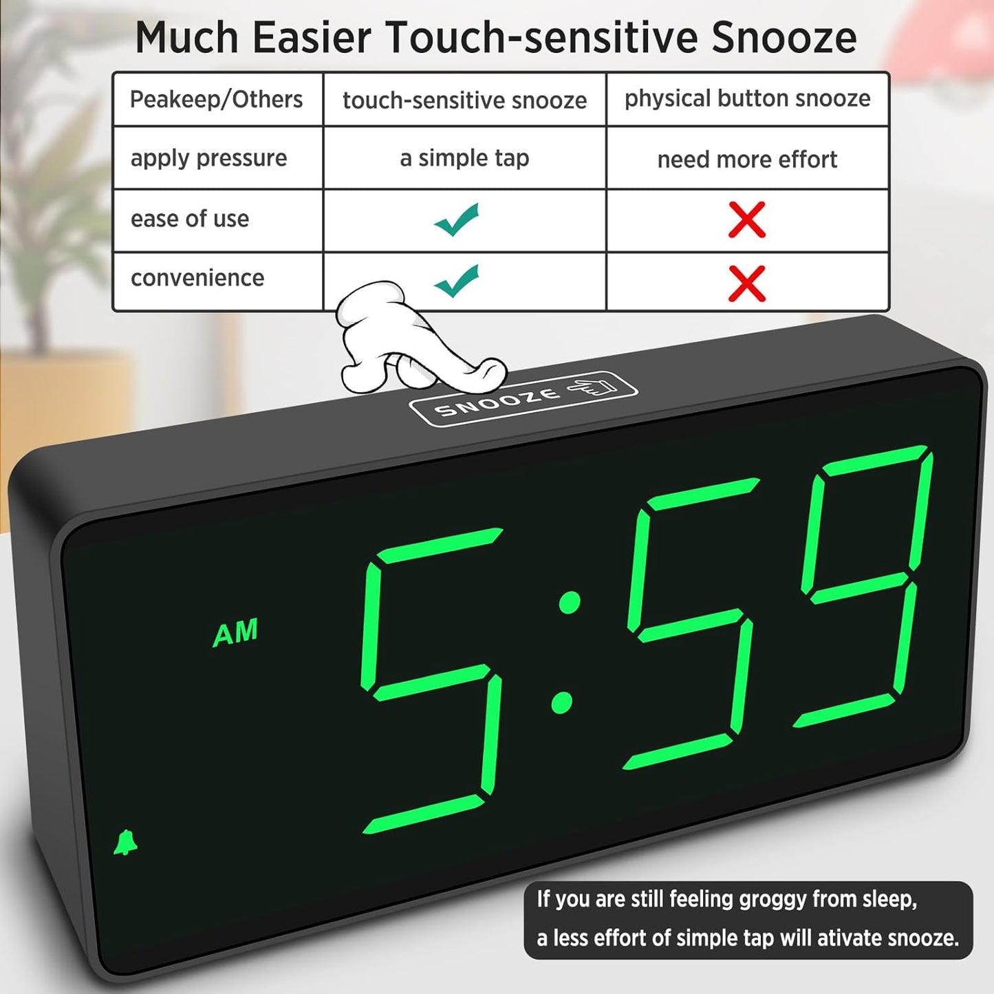 Battery - Operated Digital Alarm Clock, Cordless Design, 7 - Inch Large Screen with Clear Display (Size: 7”×3.3”×1.6”, Powered by 4 AA Batteries, Accurate Timekeeping )