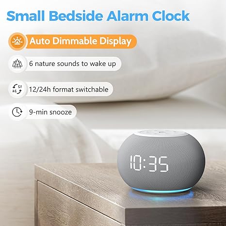 Smart Small Bedside Alarm Clock with Auto Dimmable Display, 6 Natural Wake - up Sounds, Multi - mode Timing (12/24h Switchable + 9 - min Snooze, Compact & Exquisite )