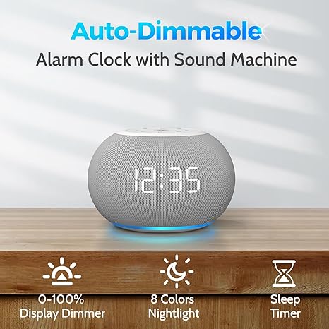 Smart Small Bedside Alarm Clock with Auto Dimmable Display, 6 Natural Wake - up Sounds, Multi - mode Timing (12/24h Switchable + 9 - min Snooze, Compact & Exquisite )
