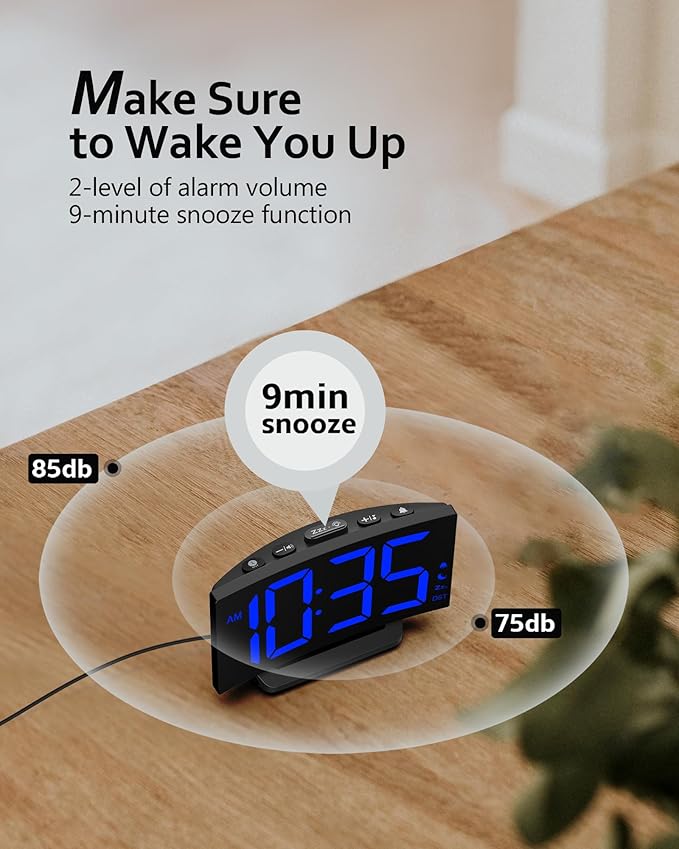 Minimalist LED Digital Alarm Clock – Large Screen Time/Date/Temperature Display with Adjustable Brightness, Snooze Function – Sleek Black Desk Clock (5.75 x 3.03 inches)