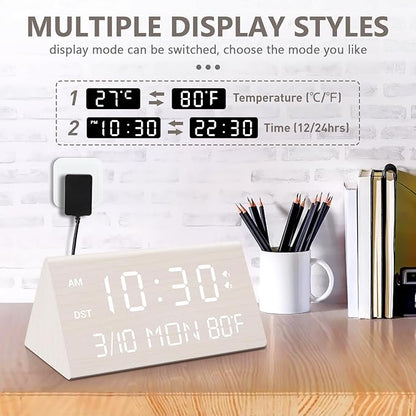 Wooden Electronic Alarm Clock with 0 - 100% Brightness Adjustable, Multi - function Display (Date/Week/Temperature ), Desk Clock (Minimalist Design, Suitable for Home & Office Scenarios )