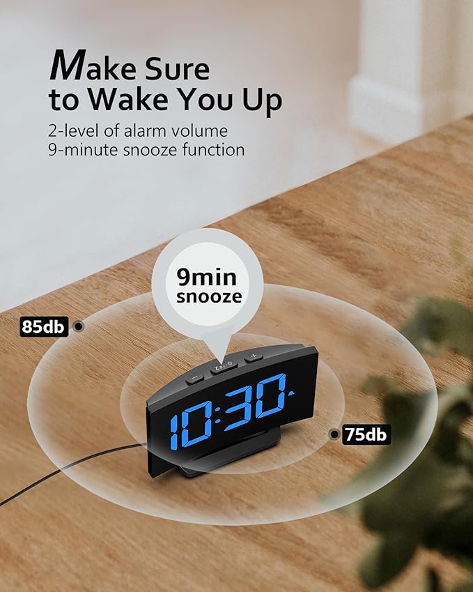 Minimalist LED Digital Alarm Clock – Large Screen Time/Date/Temperature Display with Adjustable Brightness, Snooze Function – Sleek Black Desk Clock (5.75 x 3.03 inches)