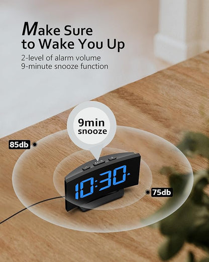 Minimalist LED Digital Alarm Clock – Large Screen Time/Date/Temperature Display with Adjustable Brightness, Snooze Function – Sleek Black Desk Clock (5.75 x 3.03 inches)
