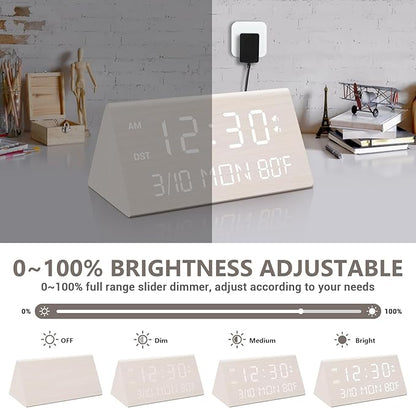 Wooden Electronic Alarm Clock with 0 - 100% Brightness Adjustable, Multi - function Display (Date/Week/Temperature ), Desk Clock (Minimalist Design, Suitable for Home & Office Scenarios )