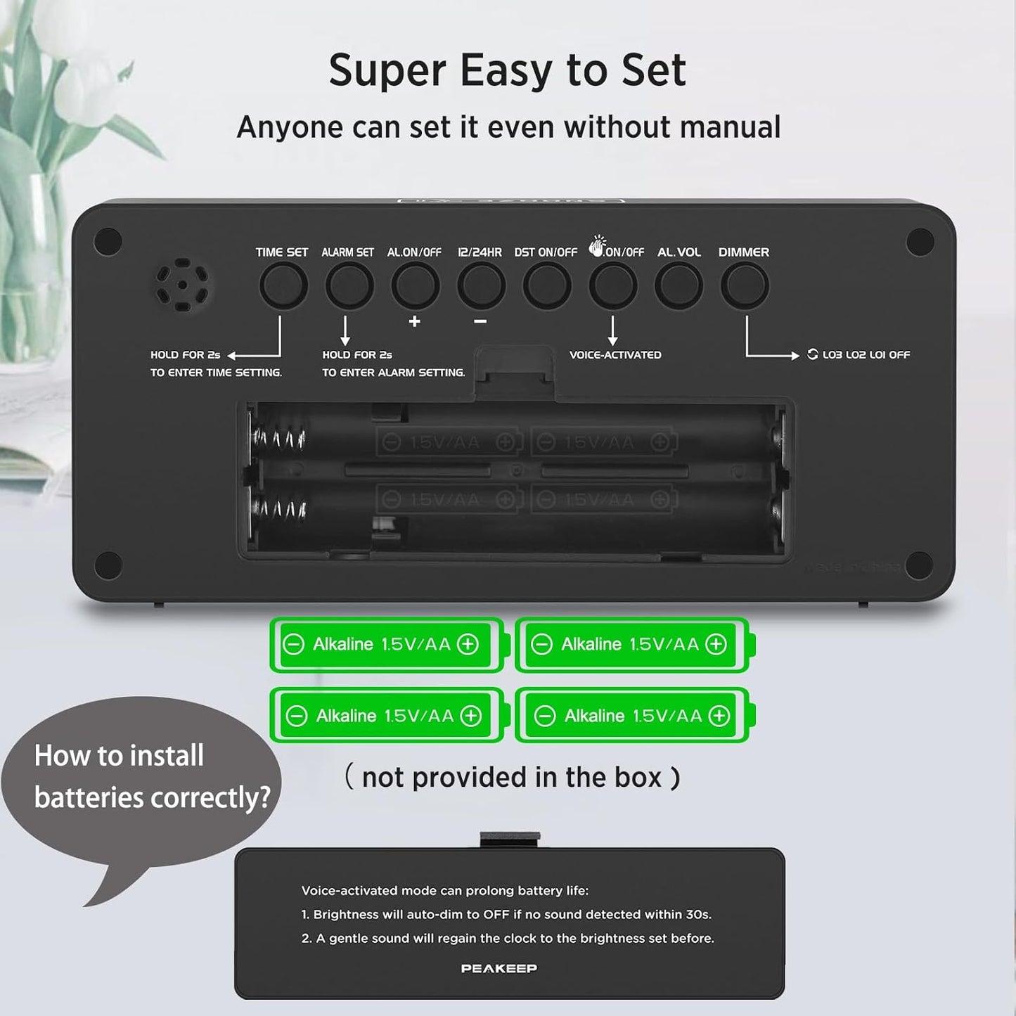 Battery - Operated Digital Alarm Clock, Cordless Design, 7 - Inch Large Screen with Clear Display (Size: 7”×3.3”×1.6”, Powered by 4 AA Batteries, Accurate Timekeeping )