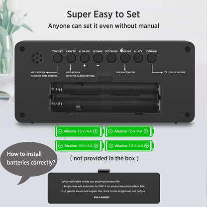 Battery - Operated Digital Alarm Clock, Cordless Design, 7 - Inch Large Screen with Clear Display (Size: 7”×3.3”×1.6”, Powered by 4 AA Batteries, Accurate Timekeeping )