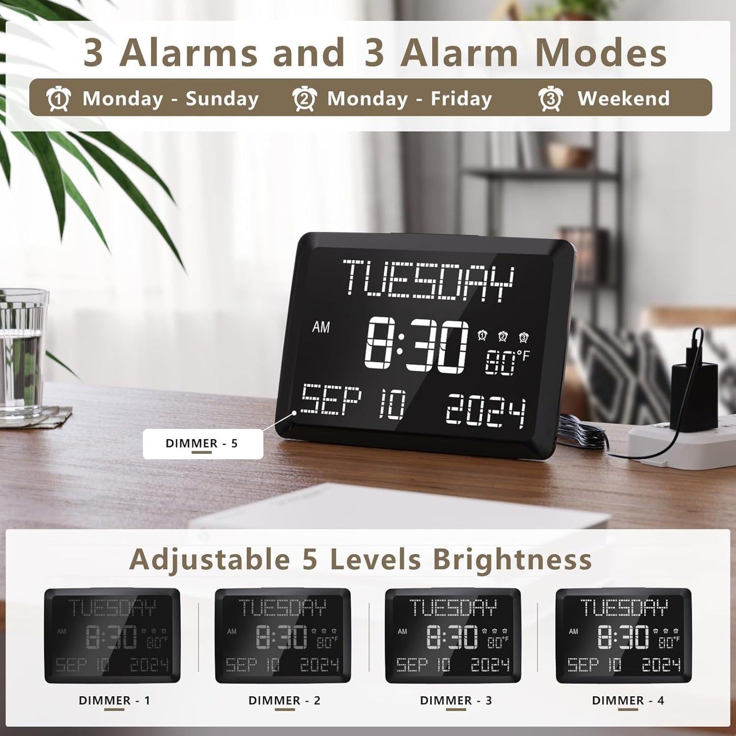 Multi - functional Electronic Alarm Clock, Switchable 12/24 Hours, with Temperature & Humidity Display, Smart Clock for Living Room & Bedroom (9.8”×6.8”×11.5”, Large Screen for Clear View )