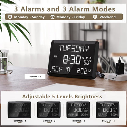 Multi - functional Electronic Alarm Clock, Switchable 12/24 Hours, with Temperature & Humidity Display, Smart Clock for Living Room & Bedroom (9.8”×6.8”×11.5”, Large Screen for Clear View )