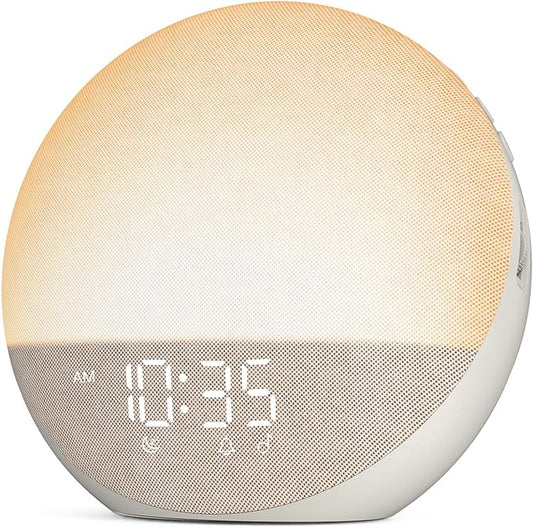 Smart Sunrise Alarm Clock – 7 Natural Wake-Up Sounds, 3 Alarm Modes, 32-Level Volume, 0–100% Dimmable Display – Gentle Light Wake-Up for Bedroom & Office (7" x 7")
