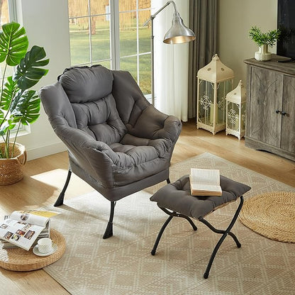 HollyHOME Fabric Lounge Chair & Foldable Ottoman: Lazy, Comfy Set